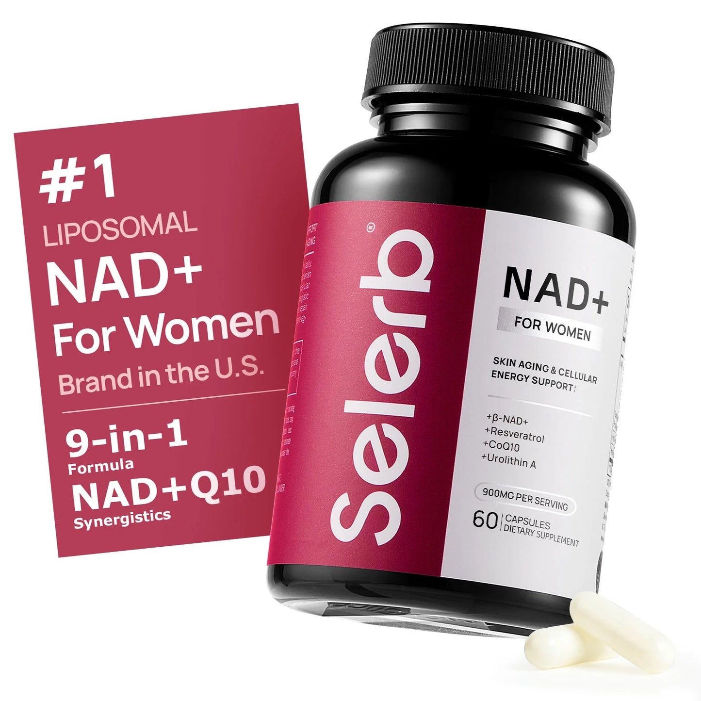 NAD+ Supplement for Women - NMN Alternative with β-NAD+, Trans-Resveratrol, CoQ10, D-Ribose - Promotes Cellular Renewal, Energy, and Radiant Skin Health - 60 Capsules Advanced